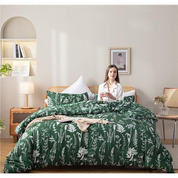 Comforter Set Emerald Comforter Set 3 PCS Bedding Floral Plant Flowers King/Quee - Picture 6 of 7